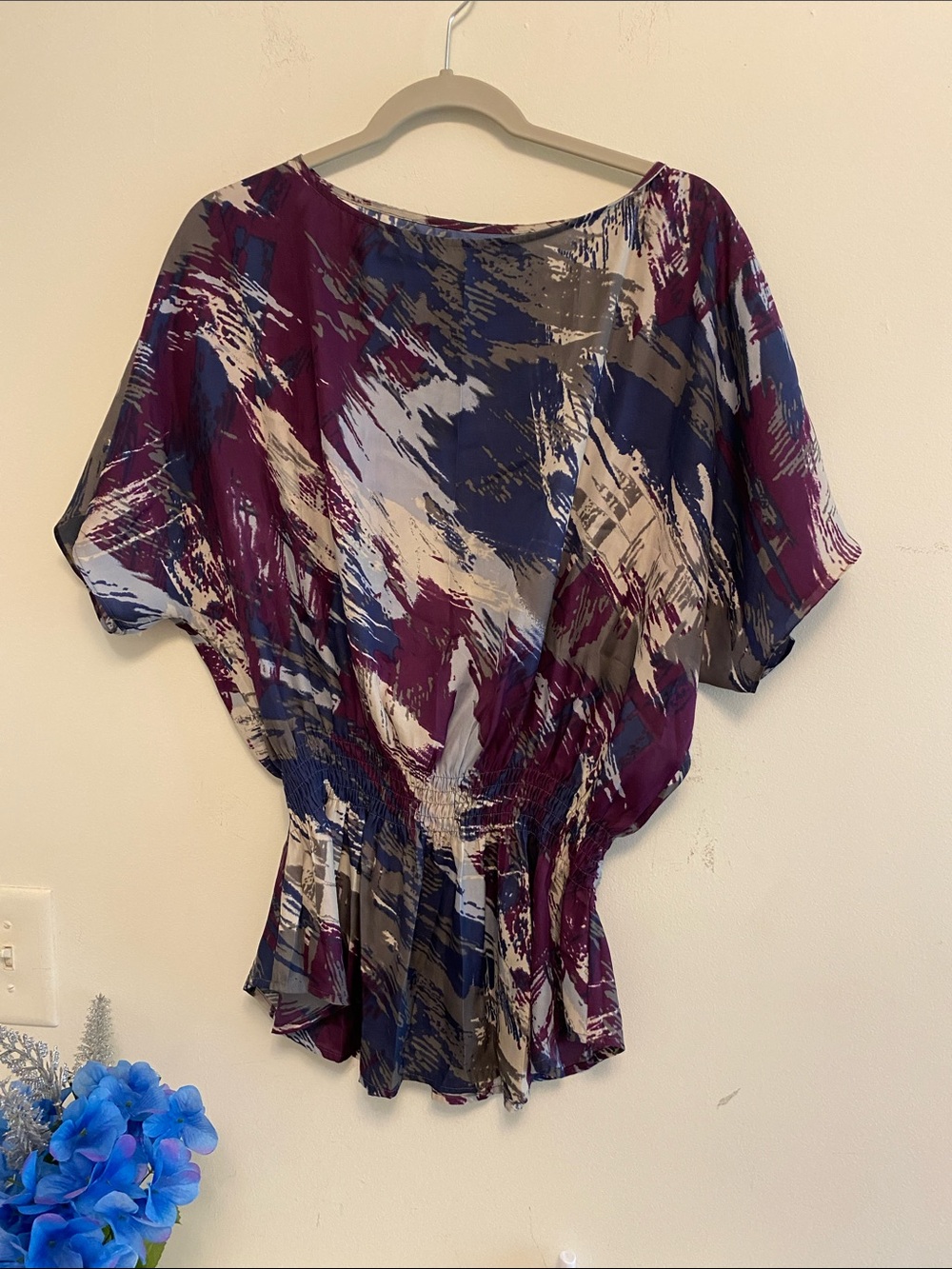 Calvin Klein Jeans Plum, Navy and Taupe Abstract Dolman Blouse